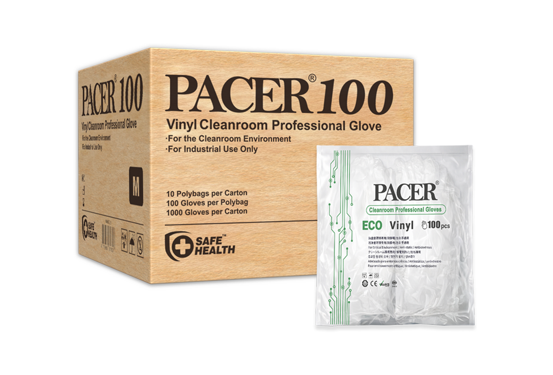 PACER 100 Supreme Vinyl Cleanroom Professional Gloves - Long Cuff